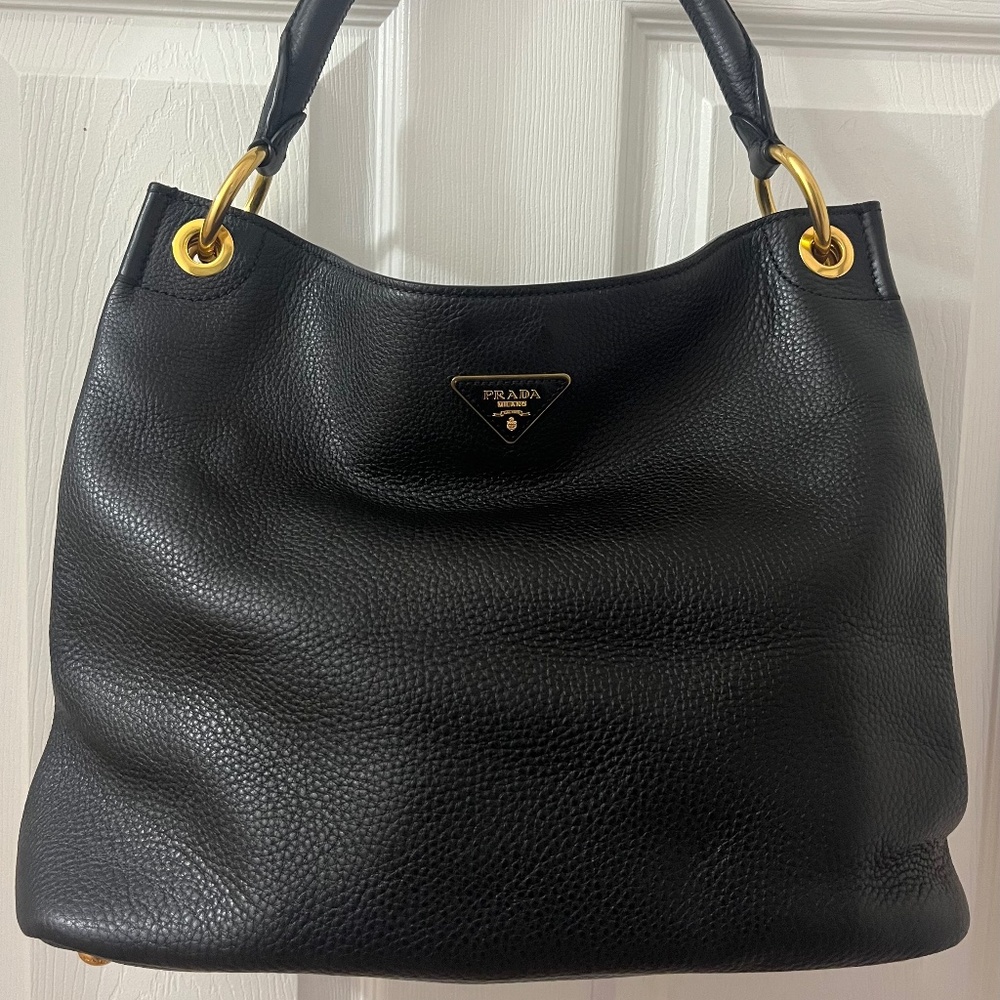 Prada Vitelli Daino black leather hobo bag